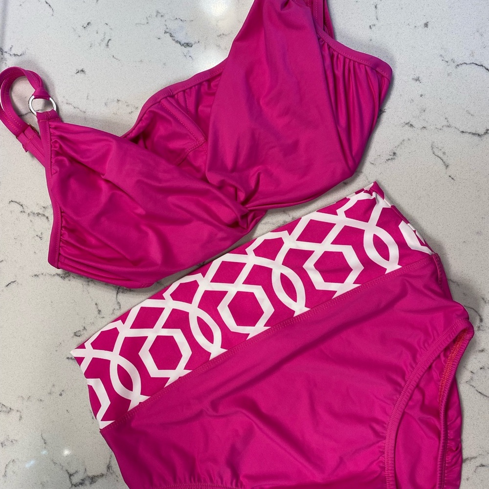 Beautiful bright pink and white Tara Grinna  swimsuit.